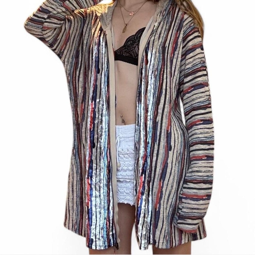 Striped cubism zip up cardigan 🍬